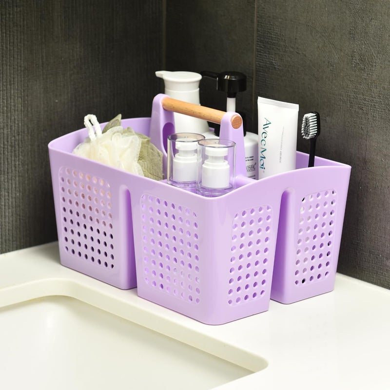 PAKCHOICE Portable Shower Caddy Basket with Compartments, Plastic Divided Cleaning Caddy Organizer Storage Tote with Handle for Bathroom, College, Dorm Room Essentials, Purple - Image 3